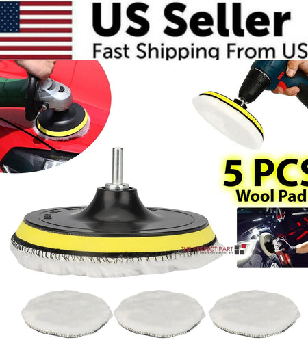 5PCS 6" Buffing Polishing Pad Wool Wheel Mop Kit for Car Polisher Drill Adapter