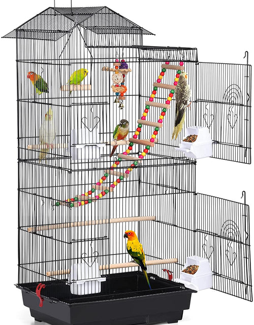 Load image into Gallery viewer, 39-Inch Roof Top Large Flight Parrot Bird Cage for Small Quaker Parrot Cockatiel Sun Parakeet Green Cheek Conure Budgie Finch Lovebird Canary Pet Bird Cage W/Toys
