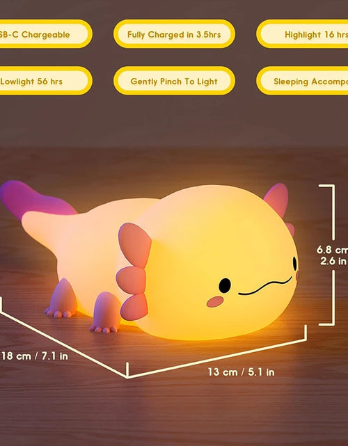 Load image into Gallery viewer, Cute Axolotl Night Light Silicone Nursery Sleeping Lamp Touch Control Nightlights USB Rechargeable Table Lamp for Baby Child
