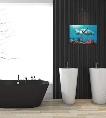 Bathroom Decor Beach Decor Sea Turtle Bathroom Art Beach Bathroom Decor Turtle Decor Hawaiian Decor Sea Turtle Decor Coastal Wall Decor Ocean Wall Art Blue Ocean Canvas Frame Print Ready to Hang