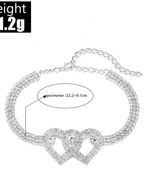 Load image into Gallery viewer, Double Heart Anklet Bracelet Love Barefoot Chain Bling Crystal Ankle Bracelet US
