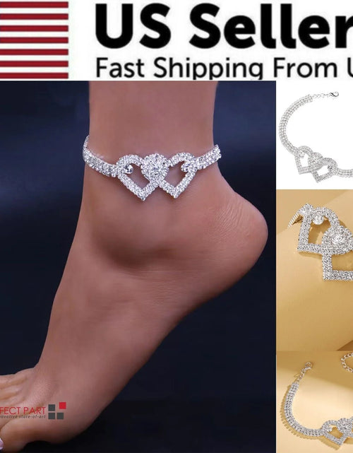 Load image into Gallery viewer, Double Heart Anklet Bracelet Love Barefoot Chain Bling Crystal Ankle Bracelet US
