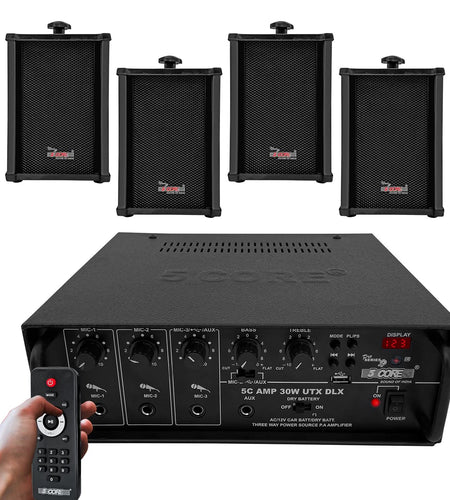 5Core Audio System Combo 30W Amplifier 6.4” Wall Speakers 4 Piece 10W RMS Each Commercial Speaker System for Restaurant Office Cafe Bar