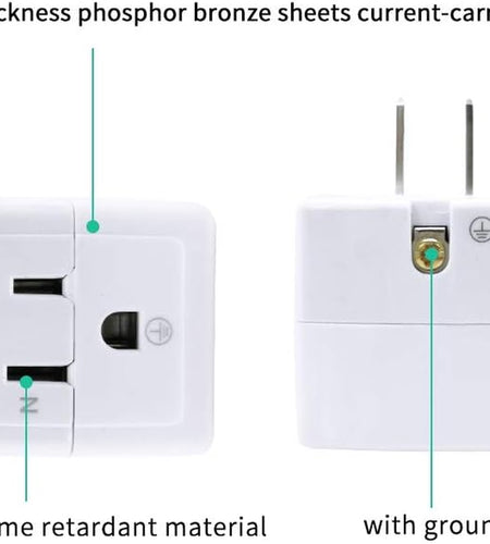 Adapter Outlet Extender, 2-Prong to 3-Prong Mini Wall Plug, Multi Outlet Splitter with 3 Outlets