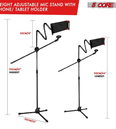 5 Core Tripod Mic Stand W Phone Holder Height Adjustable Microphone Mount Stands
