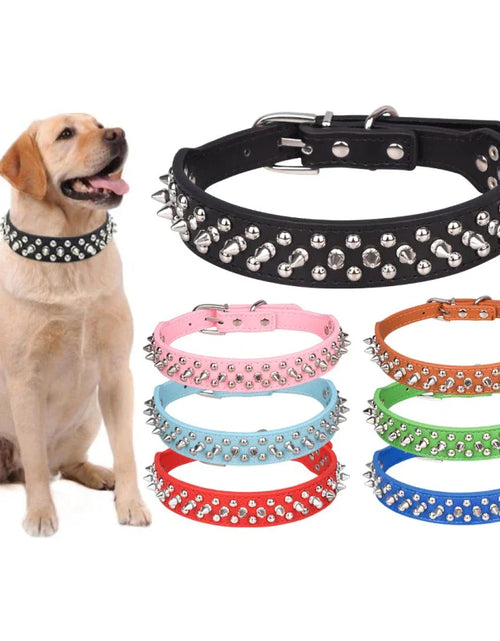 Load image into Gallery viewer, Spiked Studded Leather Dog Collar Rivets Pet Small Large Cat Pit Bull Adjustable
