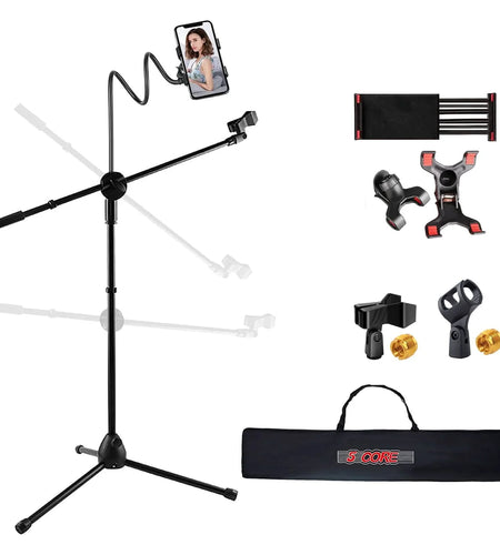 5 Core Tripod Mic Stand W Phone Holder Height Adjustable Microphone Mount Stands