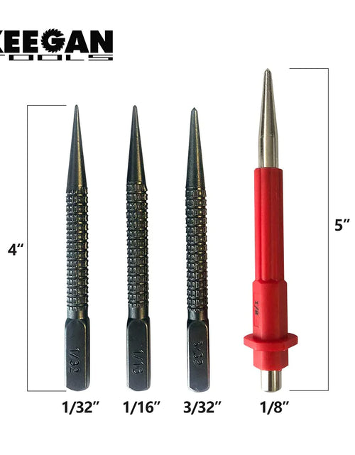 Load image into Gallery viewer, 4 Piece Nail Setter &amp; Center Punch Set 4&quot; Wood Metal Super Impact Resistance USA
