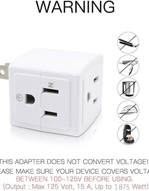 Load image into Gallery viewer, Adapter Outlet Extender, 2-Prong to 3-Prong Mini Wall Plug, Multi Outlet Splitter with 3 Outlets
