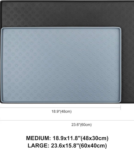 Cat & Dog Food Mat, Sillicone Waterproof Pet Bowl Placement Tray to Stop Food Spills and Water Messes Out to Floor (M: 18.9X11.8In, Grey)