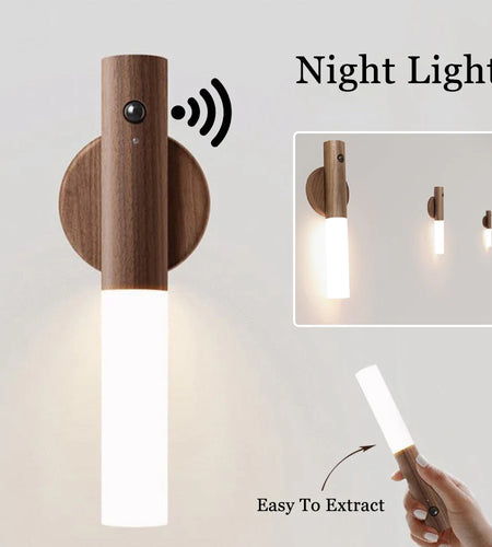 Auto LED USB Magnetic Wood Wireless Night Light Corridors Porch Lights PIR Motion Sensor Wall Light Cabinet Lamp