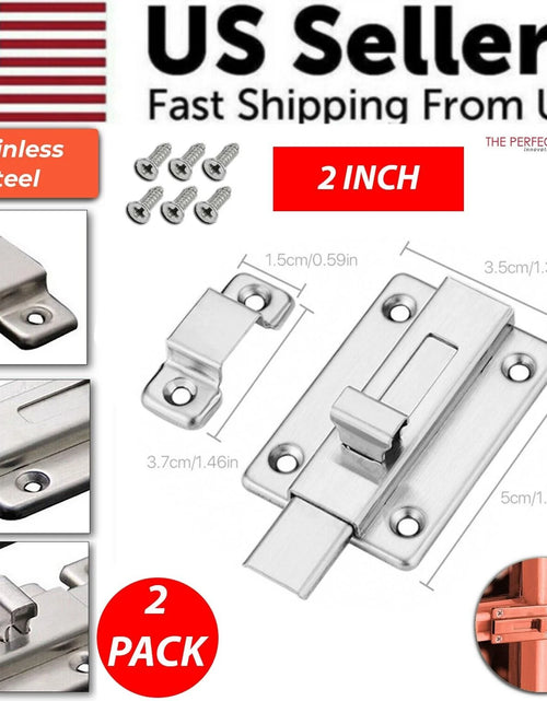 Load image into Gallery viewer, 2Pcs Stainless Steel Latch Sliding Silver Doors Lock Keyless Door Bolt for Doors
