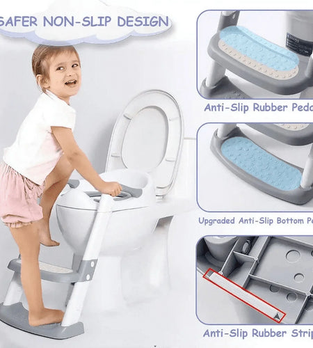 Potty Training Seat with Step Stool Ladder, Foldable Training Seat with Handles, Height Adjustable for Toddlers（Blue)