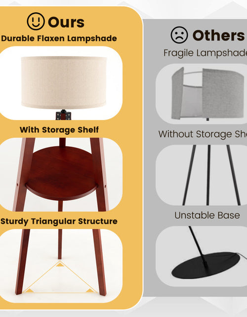 Load image into Gallery viewer, Tripod Floor Lamp Wood Standing Lamp with Flaxen Lamp Shade and E26 Lamp Base
