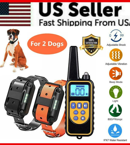 2600 FT Remote Dog Shock Training 2 Collar Set Rechargeable Waterproof LCD Pet