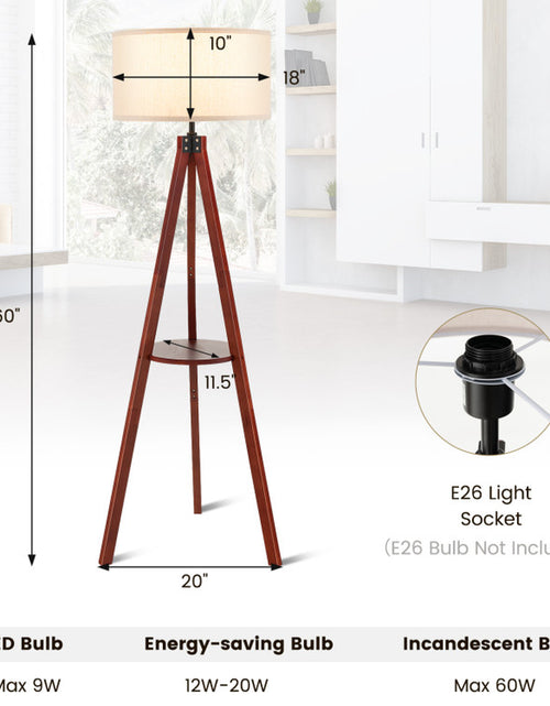 Load image into Gallery viewer, Tripod Floor Lamp Wood Standing Lamp with Flaxen Lamp Shade and E26 Lamp Base
