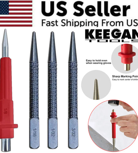 4 Piece Nail Setter & Center Punch Set 4" Wood Metal Super Impact Resistance USA