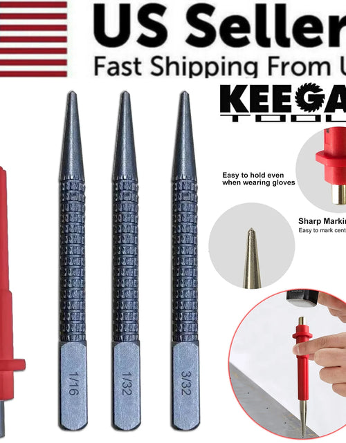 Load image into Gallery viewer, 4 Piece Nail Setter &amp; Center Punch Set 4&quot; Wood Metal Super Impact Resistance USA
