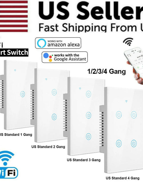 Load image into Gallery viewer, 1/2/3/4 Gang Wifi Smart Wall Touch Light Switch Glass Panel for Alexa/Google APP
