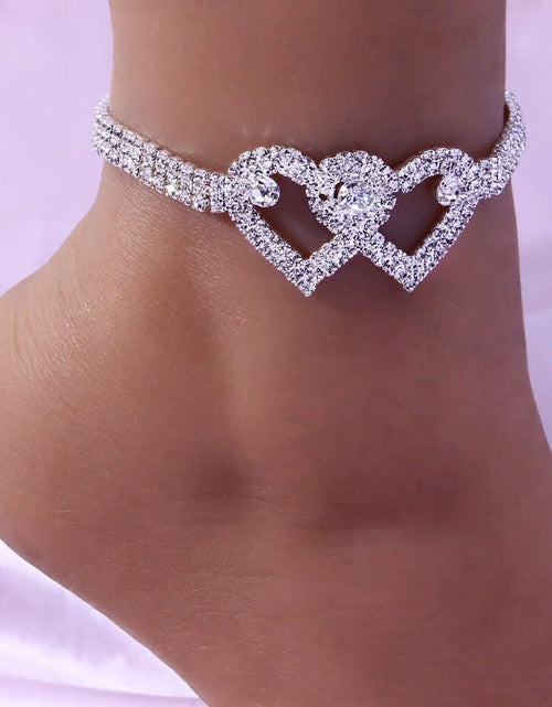 Load image into Gallery viewer, Double Heart Anklet Bracelet Love Barefoot Chain Bling Crystal Ankle Bracelet US
