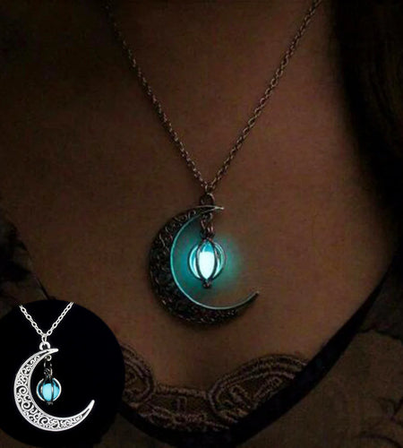 Fashion Moon Natural Glowing Stone Healing Necklace Women Gift Charm Luminous Pendant Necklace Jewelry