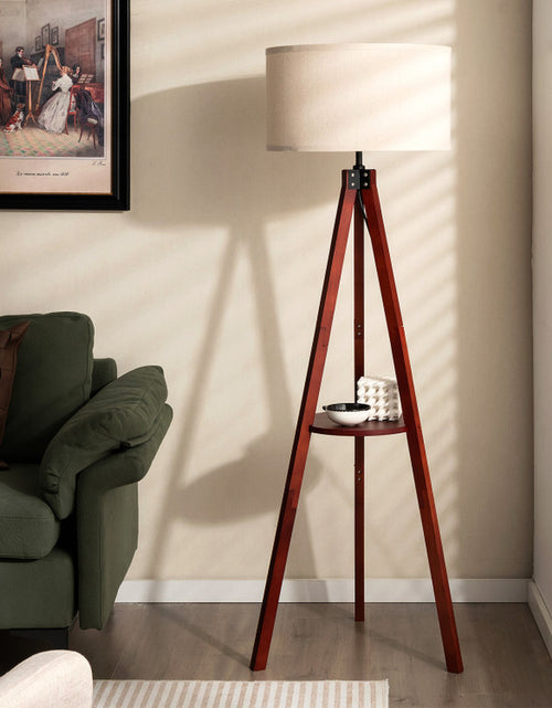 Load image into Gallery viewer, Tripod Floor Lamp Wood Standing Lamp with Flaxen Lamp Shade and E26 Lamp Base
