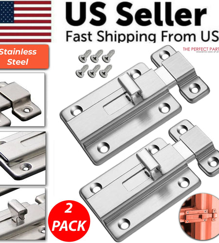 2Pcs Stainless Steel Latch Sliding Silver Doors Lock Keyless Door Bolt for Doors