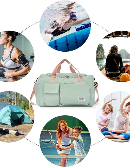 Load image into Gallery viewer, Small Gym Bag for Women, Waterproof Duffle Bag Carry on Weekender Bag with Shoe Compartment &amp; Wet Pocket, Tote Bag for Travel, Workout, Sport
