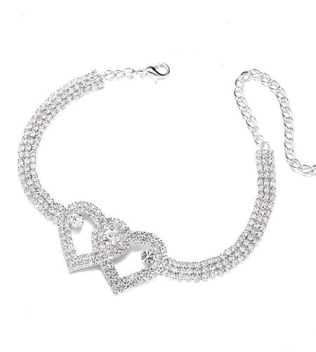 Double Heart Anklet Bracelet Love Barefoot Chain Bling Crystal Ankle Bracelet US