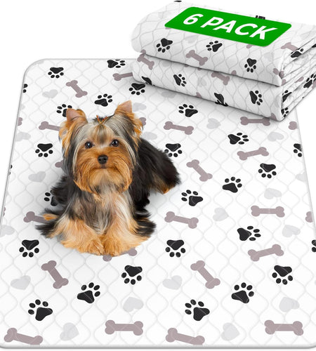 Washable Pee Pads for Dogs - Waterproof Reusable Puppy Pads with Anti-Slip Backing, Pet Training Pad for Puppy Playpen, Crate, Whelping Box, Potty Training (Pack of 6 - 30X34)