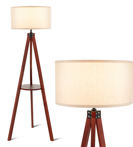 Tripod Floor Lamp Wood Standing Lamp with Flaxen Lamp Shade and E26 Lamp Base