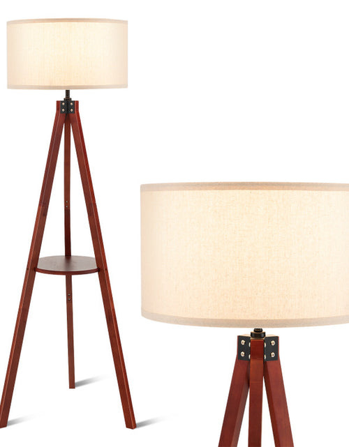 Load image into Gallery viewer, Tripod Floor Lamp Wood Standing Lamp with Flaxen Lamp Shade and E26 Lamp Base
