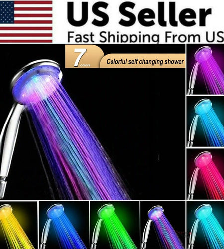 Handheld 7 Color Changing LED Light Water Bath Home Bathroom Shower Head Glow