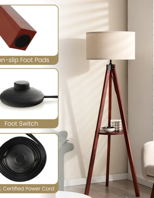 Load image into Gallery viewer, Tripod Floor Lamp Wood Standing Lamp with Flaxen Lamp Shade and E26 Lamp Base
